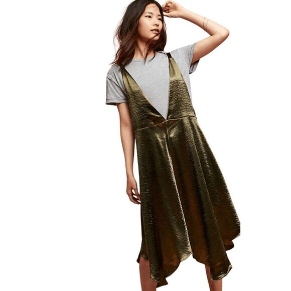 Like New Anthropologie Maeve Olive Green Slip Dress - Picture 4 of 8